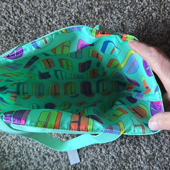 Clinique Logo C Colorful Rainbow Large Shopping Shoulder Tote Bag Light Green - Picture 3 of 4